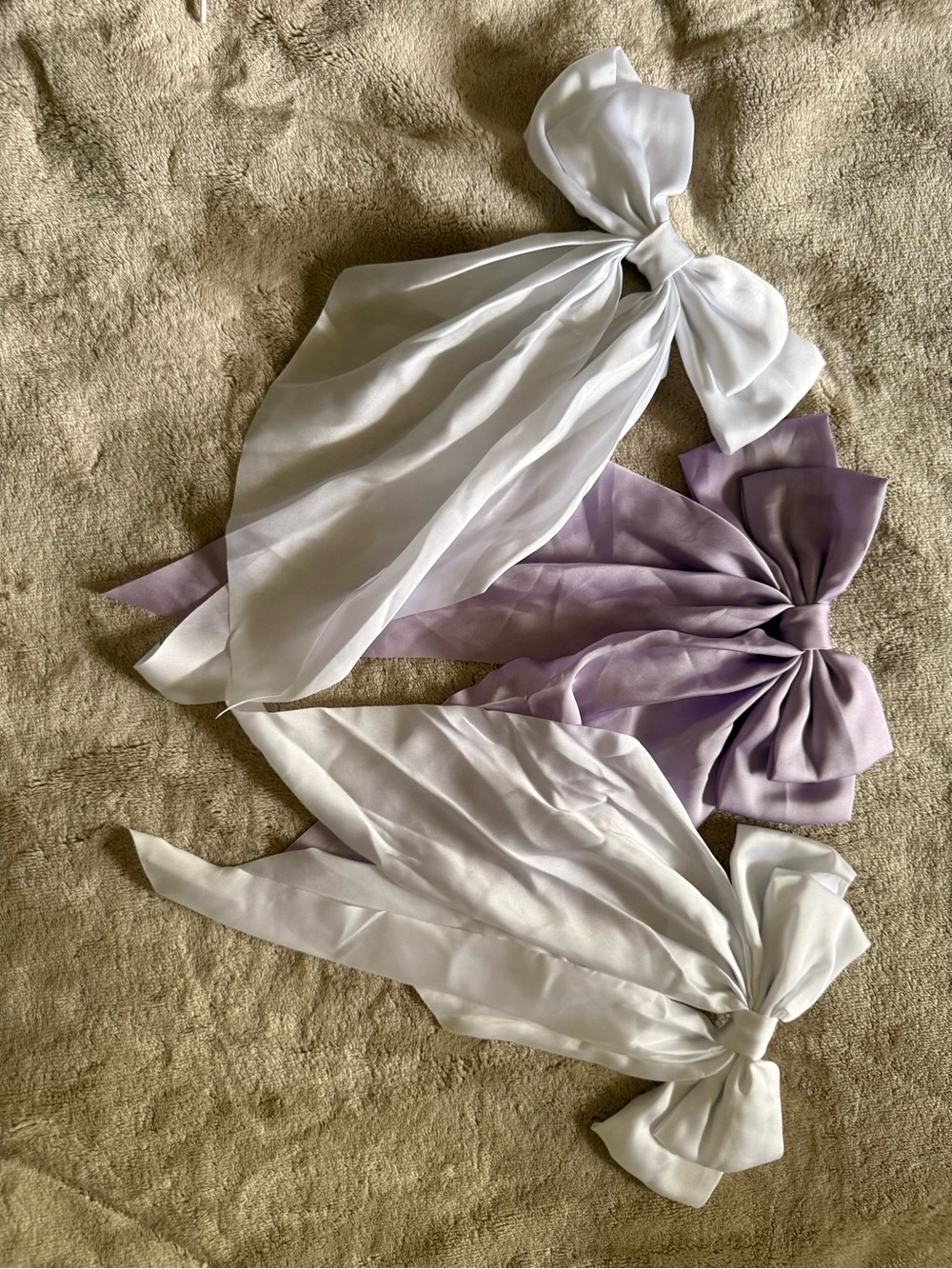 Silk Bow Hair Scarf - White & Lavender Tones